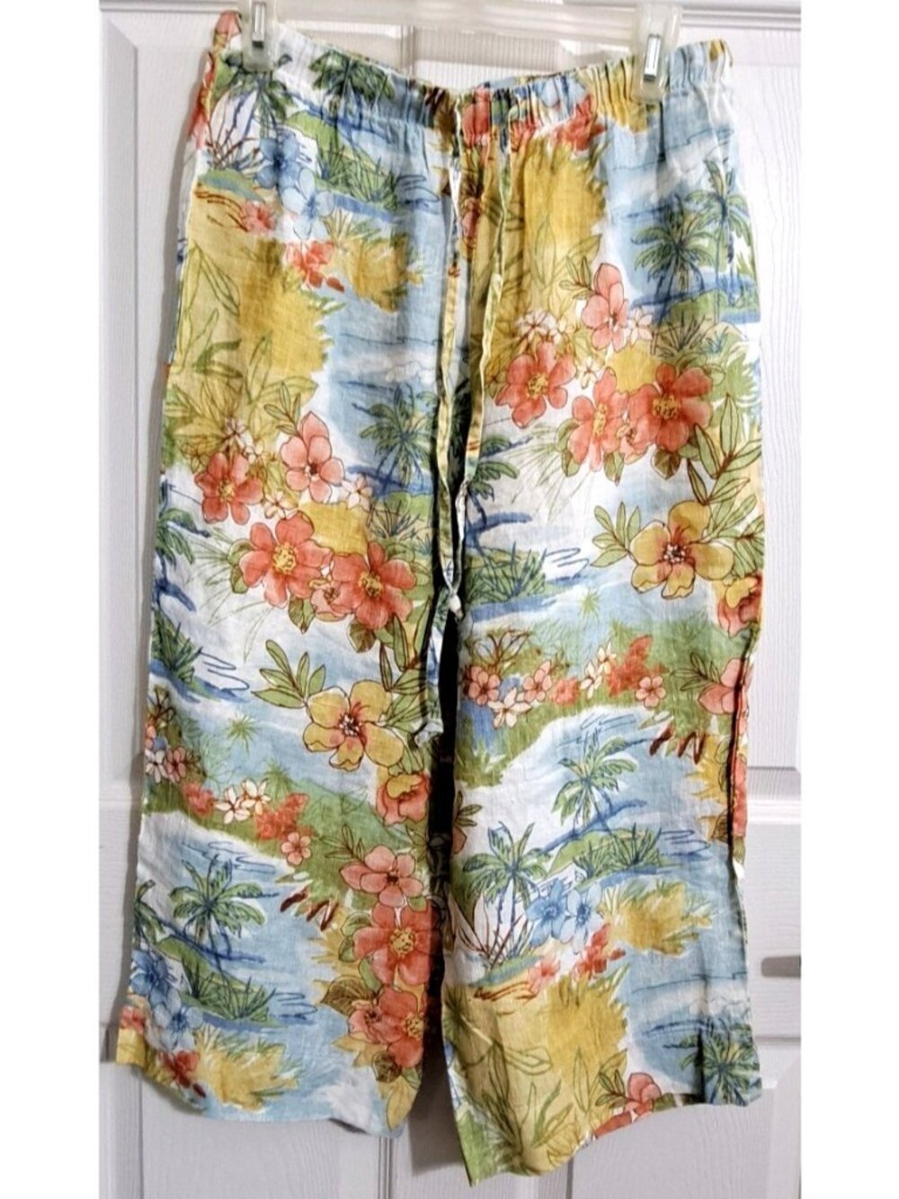 Hot Cotton Women's S Multicolor Linen Cropped Wide Leg 19" Inseam Pants Tropical